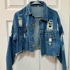 Distressed Denim Cropped Jacket
